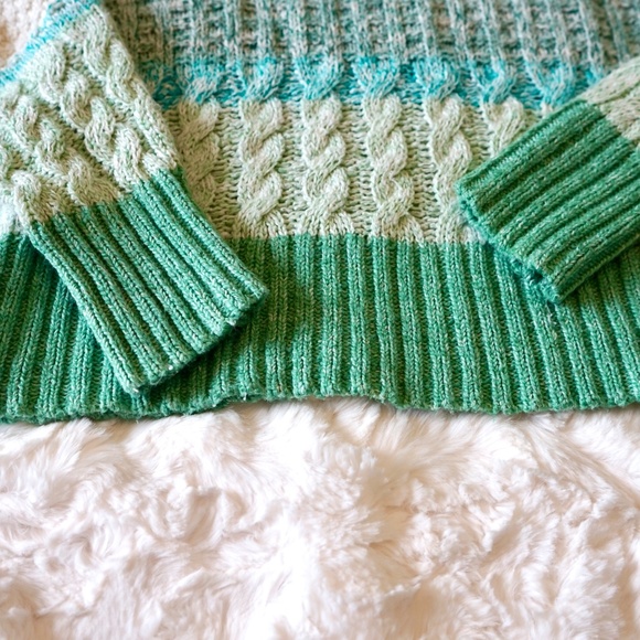 CAbi Women's Mix Stitch V-neck Striped Cable Knit Sweater - Stripes green mint - Picture 2 of 8